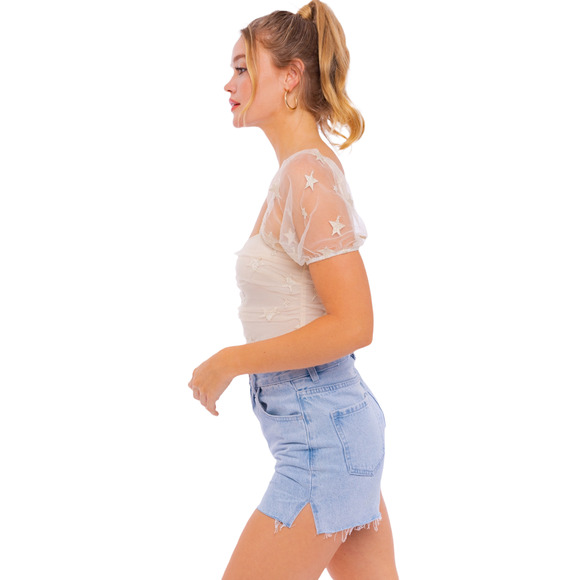 Le Lis Mesh Cream Champagne Gold Star Bodysuit Size Medium New With Tags - Picture 9 of 12